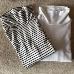 ユニクロヒートテックタートルネックT（極暖・長袖） ホワイト　ストライプ　2枚