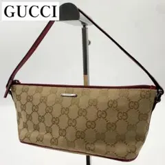【✨極美品✨】 グッチ アクセサリーポーチ GGキャンバス ベージュ×レッド