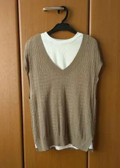 しまむら　MUMU＆Co.　ニットベスト+フレンチスリーブTシャツ　セット　LLのサムネイル