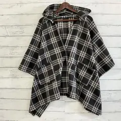 チェック フード ポンチョ F ケープ グレー レディース オーバーサイズ