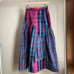 Freada チェック パッチワーク フリル フレア ティアードスカート