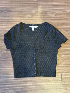 H&M アイレットレース 半袖カーディガン ブラック XSのサムネイル