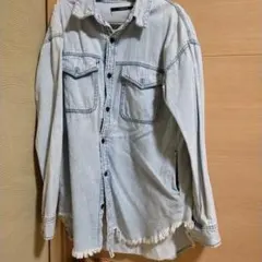 VENCE ライトブルー フリンジ裾 長袖シャツ