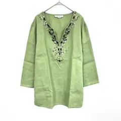 JM COLLECTION グリーン Vネックシャツ 12サイズ トップス