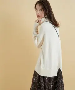 【新品】ViS＊ニット×線画花柄プリントドッキングワンピース