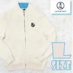 LANDS END　ドライバーズニット　ジップアップニット　ワンポイント刺繍のサムネイル