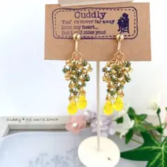 ハンドメイド＊ビーズとイエロードロップのミモザカラーイヤリング＊ピアス変更可