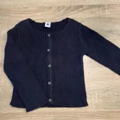 プチバトー　太畝コットンニット　カーディガン　5a 108cm ネイビー