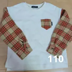 Moujonjon 長袖カットソー ホワイト/チェック柄