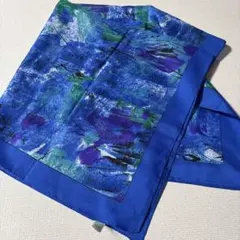 イタリア製　ヴィンテージ ス 花柄 ブルー系 昭和レトロ青紫のデザイン スカーフ