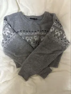 Heather セーター グレー リボン