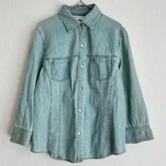 七分袖デニムコットンシャツ　M レギュラーカラー　ダンガリーシャツ　a1569