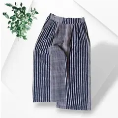 大人可愛い♡ インディゴ マルチストライプ ワイドパンツ 涼感 ゆったり 濃紺