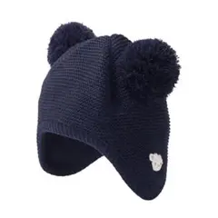 【ファミリア】ベビー ニット 帽子 耳付き くま ネイビー 003 ポンポン