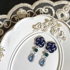 No.6753 水引 ピアス 紺 成人式 和装 耳飾り 着物 全長約4.5cm