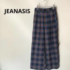 美品 ジーナシス ベルトツキタータンチェックパンツ 青茶 ブルー ブラウン 秋冬