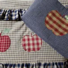 ♡カントリーネイビーチェックカフェカーテン&布バスケットセット♡雑貨