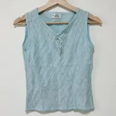 ノースリーブ ニット ライトブルー 水色 【M】 きれいめ 上品 大人可愛い 夏