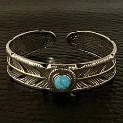 S925 ターコイズ フェザー バングル ブレスレット インディアンジュエリー