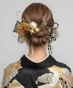 即日発送♥再販●前撮り成人式髪飾り♥和風髪飾り ゴールド ブラック
