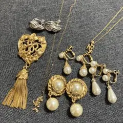 ビンテージ風 ブローチ&ペンダント&イヤリング　7点セット