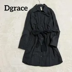 【ディーグレース】シャツワンピース チュニック ウエストリボン 長袖 ブラック