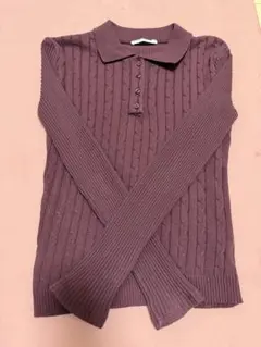 ZARA パープル リブ編み ポロシャツ 長袖