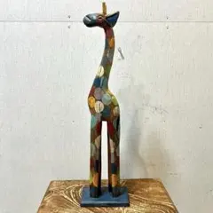 木製キリンの置物DT 49cm 動物オブジェ バリ雑貨 アジアン雑貨 手作り人形