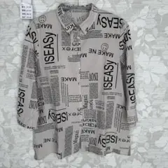 hana hana 英字新聞柄 スマイルプリント 七分袖シャツブラウス M～L