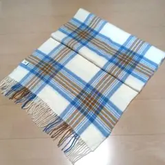 SHIPS チェック柄　ウール100%　大判マフラー ストール　アイボリー