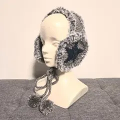 グレー×ネイビー 星 耳あて イヤーマフ ハンドメイド