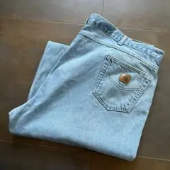 48×30　carhartt カーハート　デニムパンツ　ワイド　極太　革パッチ