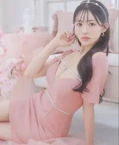 リボンビジュー格子柄半袖ミニドレス/キャバドレス