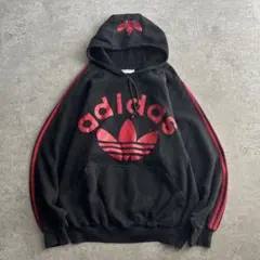 80's■adidas アディダス【L】パーカー トレフォイル ブラック レッド