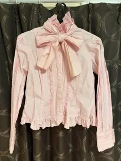 Charvet フリル付きシャツブラウス ピンク ダブルカフス L - メルカリ