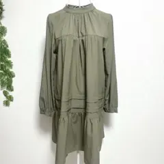 ドレスキップ・L 長袖 ブラウスワンピース オリーブ ひざ丈のサムネイル