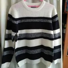 Navy Lサイズ ストライプニットセーター