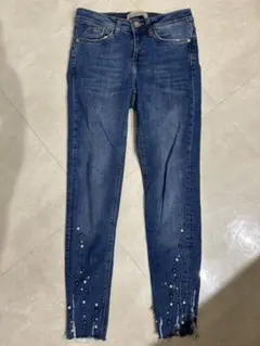 ⚠️4/28まで販売 ZARA ダークブルー パールジーンズ