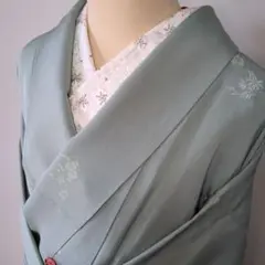 ミントグリーンの極上落款いり色無地　正絹袷　3