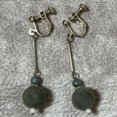 【美品】イヤリング くすみ グリーン ゴールド ハンドメイド パール エレガント