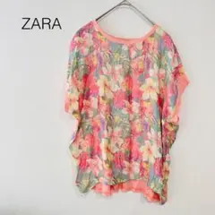 ザラ　ZARA 花柄 半袖トップス　透け感あり　春夏　レディース　軽量　かわいいのサムネイル