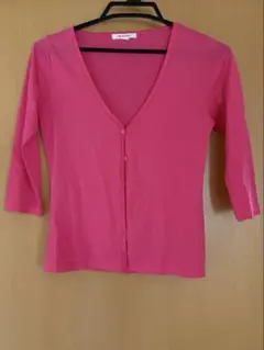 MK KLEIN（エムケー クライン）ピンク Vネック 七分袖 カーディガン