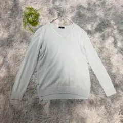 イネド 9号 Vネックニット 無地 ライトブルー 通勤 キュプラ ベンベルグ混