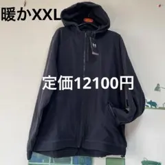 新品　アンダーアーマー 暖かフリース・ロゴ入りパーカーブルゾン「XXL・黒」