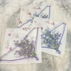 綿 大判ハンカチ 3枚セット 花 ガーゼ