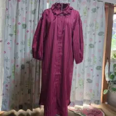 バーガンディ ストライプ フリルワンピース