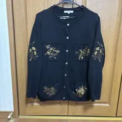 花柄刺繍 ブラック カーディガン（シマダジュンコ）