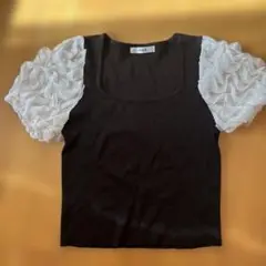 DHOLIC 黒ニット　白チュール袖