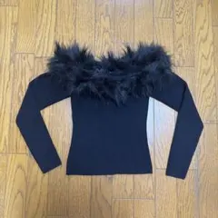 GRL グレイル ファーオフショルダーニットトップス ブラック an1271 S