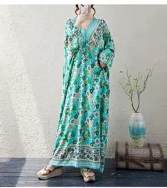 花柄ワンピース 綺麗め プリント 着痩せ効果 マキシ丈 体型をカバー 大人気